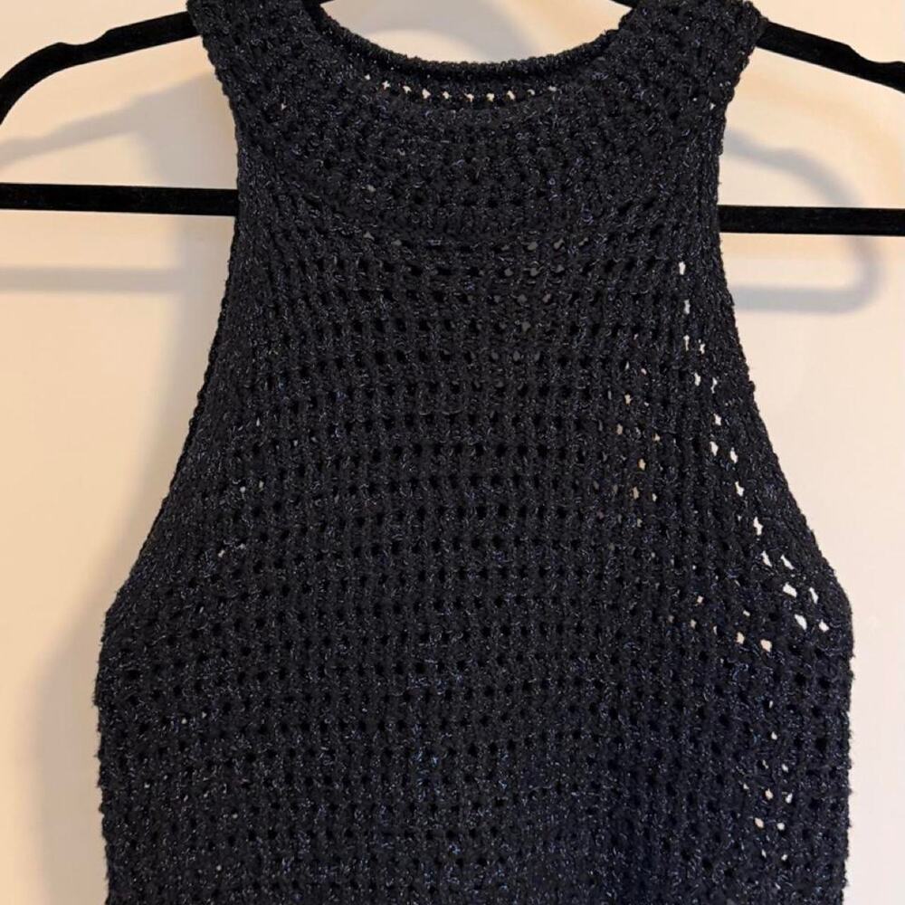 House of Harlow Dark Blue Metallic Sweater Crop Top